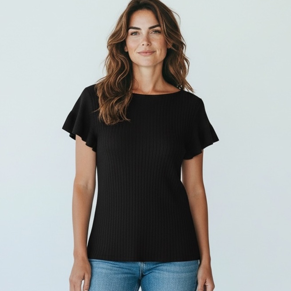 VILA MILANO ladies, large pullover, short sleeve black sweater very good cond - Picture 11 of 12